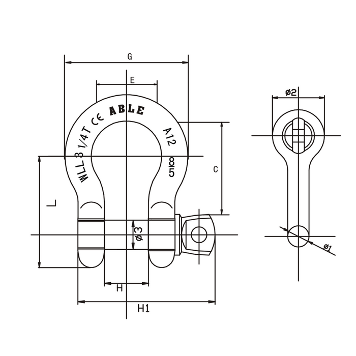 Rated Grade S Screw Pin Bow Shackle - ABLE